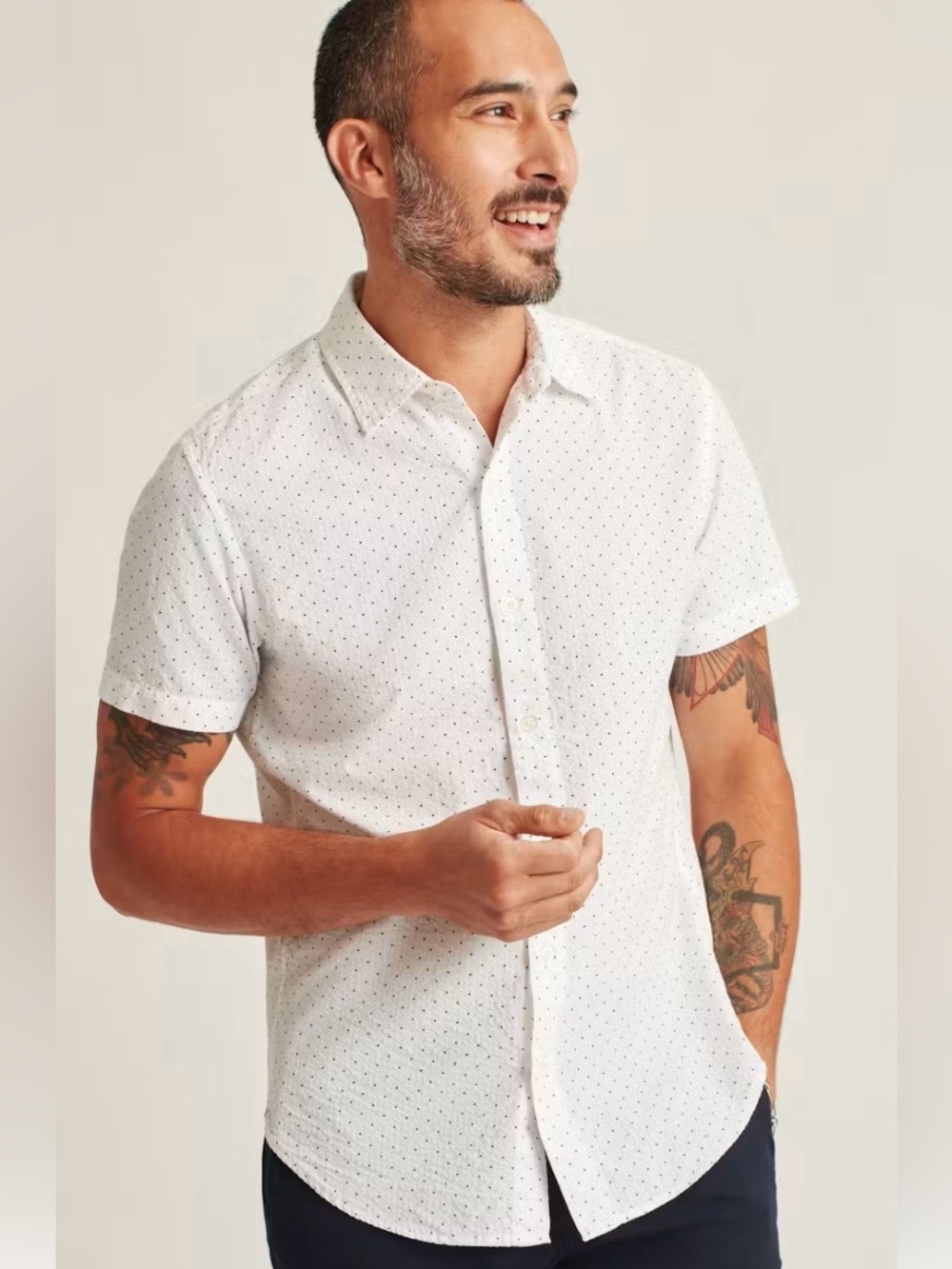 Bonobos Men’s Slim Fit White Short-Sleeve Button-Down Cotton Seersucker Shirt